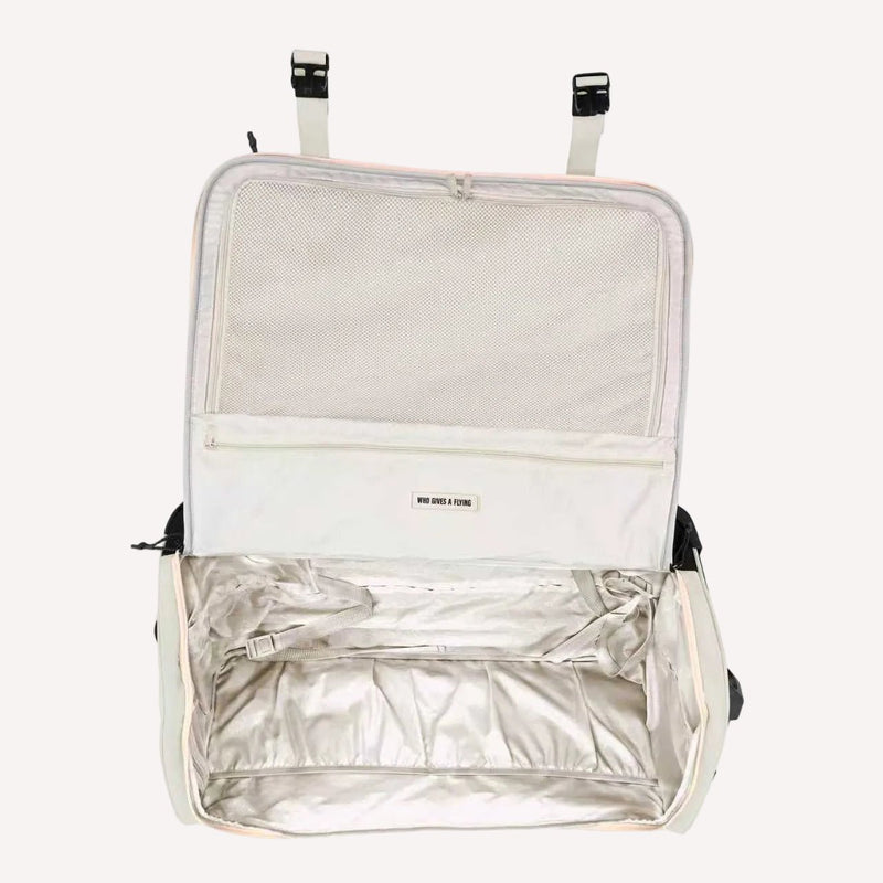 Oat soft shell suitcase set open showing packing space — Who Gives A Flying Australia