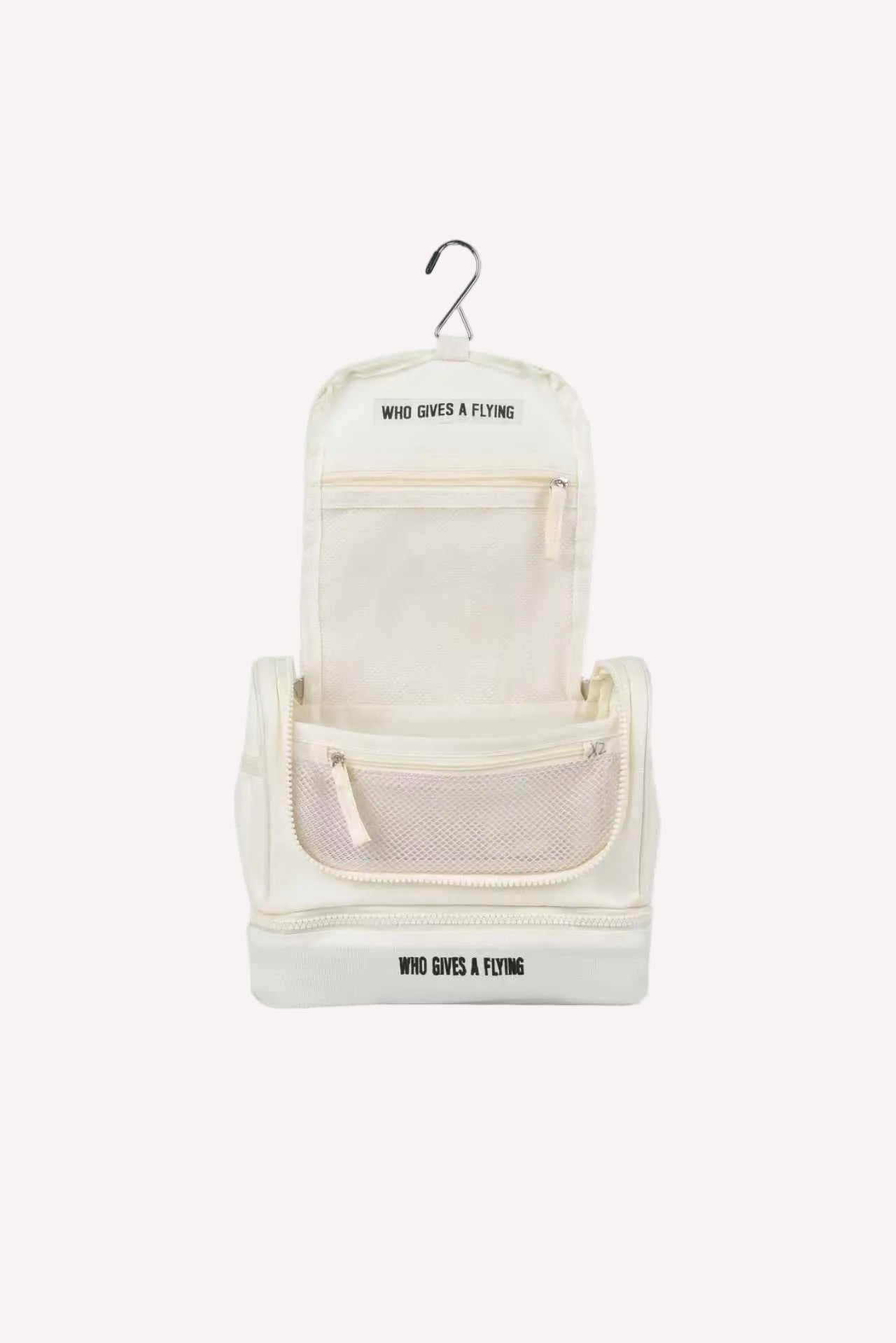 Oat travel toiletry bag open showing organisation — Who Gives A Flying Australia
